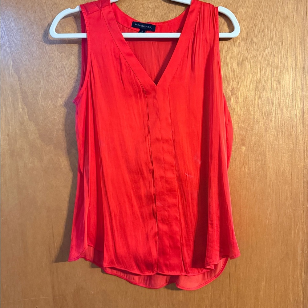 Banana Republic Vibrant Red V-Neck Blouse
